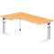 Bureau d'angle TARVIS, l. 2000 x P 1200/800 x H 680 - 860 mm, armature blanche, coloris hêtre