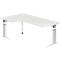 Bureau d'angle TARVIS, l. 2000 x P 1200/800 x H 680 - 860 mm, armature blanche, gris clair