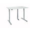 Bureau, elektrisch in hoogte verstelbaar, incl. kabelketting &amp; kabelgoot, rechthoekig, T-poot, B 1200 x D 800 x H 715-1205 mm, lichtgrijs/wit aluminium
