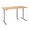 Bureau, elektrisch in hoogte verstelbaar, incl. kabelketting &amp; kabelgoot, rechthoekig, T-voet, B 1600 x D 800 x H 715-1205 mm, ahorn/blank aluminium