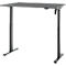 Grijs, in hoogte verstelbaar bureau met een donker frame.
