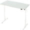 Wit, in hoogte verstelbaar bureau, rechthoekig, met een grijs tafelblad en een wit frame.