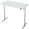 Witte in hoogte verstelbare bureau met zilveren poten.