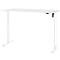 Witte in hoogte verstelbare bureau met twee poten. De bediening is zwart.