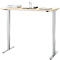 Bureau, elektrisch in hoogte verstelbaar, T-poot zonder dwarsbalk, B 1300 x D 650 x H 605-1265 mm, ahorn/zilver