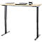 Bureau, elektrisch in hoogte verstelbaar, T-poot zonder dwarsbalk, B 1300 x D 650 x H 605-1265 mm, ahorn/zwart
