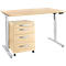 Bureau hauteur réglable électriquement - l. 1600 x H 755-1255 mm - piétement en T alu blanc - avec panneau de commande à mémoire - passage pour câbles - avec caisson mobile - érable