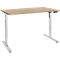 Bureau, hauteur réglable électriquement, rectangulaire, piétement en T, L 1600 x P 800 x H 755-1255 mm, chêne/alu blanc + panneau de commande à mémoire, passage de câbles