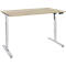 Bureau, hauteur réglable électriquement, rectangulaire, piétement en T, L 1600 x P 800 x H 755-1255 mm, chêne sauvage/alu blanc + panneau de commande à mémoire, passage de câbles