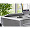 Bureau Home Office TEMPIO, rectangulaire, piètement traineau, L 1500 x P 800 x H 740 mm, avec support guide-câbles, béton/blanc