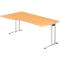 Bureau JENA, pieds en C, asymétrique, l. 1800 x P 1000 x H 720 mm, coloris hêtre