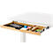 Bureau met bamboe accessoirelade & kabelgoot van gerecycled vilt, elektrisch in hoogte verstelbaar, B 1300 x D 650 x H 605-1265 mm, wit/wit