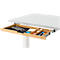 Bureau met bamboe accessoirelade & kabelgoot van gerecycled vilt, elektrisch in hoogte verstelbaar, B 1300 x D 650 x H 605-1265 mm, wit/zwart