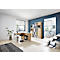 Bureau met sideboard LIONI, rechthoekig, lopers, B 1200 x D 1170 x H 750 mm, Navarra eik reproductie/wit