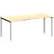 Bureau MODENA FLEX, forme libre, approche à gauche, 4 pieds en tube carré, L 1800 x P 1000/800 x H 720-820 mm, érable/aluminium blanc