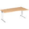 Bureau PALENQUE avec extension, pieds en C, asymétrique, réglage manuel de la hauteur, extension à droite, l. 1800 x P 800/1000 x H 680-820 mm, coloris hêtre