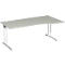 Bureau PALENQUE avec extension, pieds en C, asymétrique, réglage manuel de la hauteur, extension à droite, l. 1800 x P 800/1000 x H 680-820 mm, gris clair