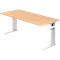 Bureau TARVIS, pieds en C, carré, l. 1800 mm, armature blanche, hauteur ajustable, coloris érable