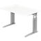 Bureau TARVIS, pieds en C, rectangulaire, l. 1200 mm, armature argentée, hauteur ajustable, armature argentée, blanc