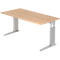 Bureau TARVIS, pieds en C, rectangulaire, l. 1600 mm, armature argentée, hauteur ajustable, coloris chêne