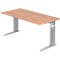 Bureau TARVIS, pieds en C, rectangulaire, l. 1600 mm, armature argentée, hauteur ajustable, coloris noyer