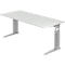 Bureau TARVIS, pieds en C, rectangulaire, l. 1800 mm, armature argentée, hauteur ajustable, gris clair