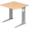 Bureau TARVIS, pieds en C, rectangulaire, l. 800 mm, armature argentée, hauteur ajustable, coloris érable