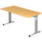 Bureau ULM, pieds en C, rectangulaire, l. 1600 x P 800 x H 650 - 850 mm, coloris hêtre
