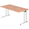 Bureautafel JENA, C-poot, rechthoek, B 1600 x D 800 x H 720 mm, onderstel aluminium zilver, notenhoutpatroon