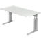 Bureautafel TARVIS, C-poot, rechthoek, B 1600 mm, onderstel zilver, in hoogte verstelbaar, lichtgrijs