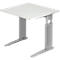 Bureautafel TARVIS, C-poot, rechthoek, B 800 mm, onderstel zilver, in hoogte verstelbaar, lichtgrijs