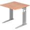 Bureautafel TARVIS, C-poot, rechthoek, B 800 mm, onderstel zilver, in hoogte verstelbaar, notenhoutpatroon