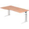 Bureautafel TARVIS, vrije vorm, B 1800 x D 800/1000 x H 680-820 mm, onderstel wit, notenhoutpatroon