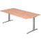 Bureautafel TOPAS LINE, handmatig in hoogte verstelbaar, B 2000 mm, notenboom/zilver/zilver