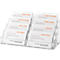 Clear, transparent business card holder with multiple cards. Cards with names and company logo.