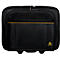 Black rolling bag with zipper and yellow trim. Logo on the front.