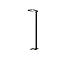 Black floor lamp with square head, long pillar, and rectangular base.