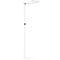 A white floor lamp with a rectangular light head. There is a small switch on the slender stem.