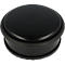 Butoir de porte noir en plastique et caoutchouc. Forme ronde, avec une surface lisse.