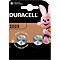 Duracell button cell packaging, next to it the Duracell bunny. Inscription: Baby Secure. Contains two batteries.