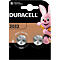 Packaging with two round Duracell batteries. A pink rabbit smiles friendly. Inscription: "Baby Secure" and "Keep out of reach of children."