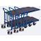 C+C onderstel, staal/zeefdrukplaat, gentiaanblauw/donkerbruin, 2 etages, L 1030 x B 600 mm, met langsbeugels, TPE-wielen met vastzetrem, tot 500 kg
