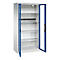 C+P Akkuladeschrank Acurado, abschließbar, mit Inneneinrichtung, B 930 x T 500 x H 1950 mm, Stahl, enzianblau RAL 5010/lichtgrau RAL 7035