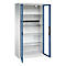 C+P Akkuladeschrank Acurado, abschließbar, mit Inneneinrichtung, B 930 x T 500 x H 1950 mm, Stahl, fernblau RAL 5023/lichtgrau RAL 7035