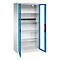 C+P Akkuladeschrank Acurado, abschließbar, mit Inneneinrichtung, B 930 x T 500 x H 1950 mm, Stahl, lichtblau RAL 5012/lichtgrau RAL 7035