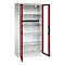 C+P Akkuladeschrank Acurado, abschließbar, mit Inneneinrichtung, B 930 x T 500 x H 1950 mm, Stahl, rubinrot RAL 3003/lichtgrau RAL 7035