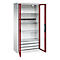 C+P Akkuladeschrank Acurado, abschließbar, mit Inneneinrichtung, B 930 x T 500 x H 1950 mm, Stahl, rubinrot RAL 3003/lichtgrau RAL 7035