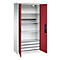 C+P Akkuladeschrank Acurado, abschließbar, mit Inneneinrichtung, B 930 x T 500 x H 1950 mm, Stahl, rubinrot RAL 3003/lichtgrau RAL 7035
