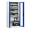 C+P Akkuladeschrank Acurado, abschließbar, mit Lüftung + Inneneinrichtung, B 930 x T 500 x H 1950 mm, Stahl, enzianblau RAL 5010/lichtgrau RAL 7035