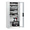 C+P Akkuladeschrank Acurado, abschließbar, mit Lüftung + Inneneinrichtung, B 930 x T 500 x H 1950 mm, Stahl, lichtgrau RAL 7035/lichtgrau RAL 7035